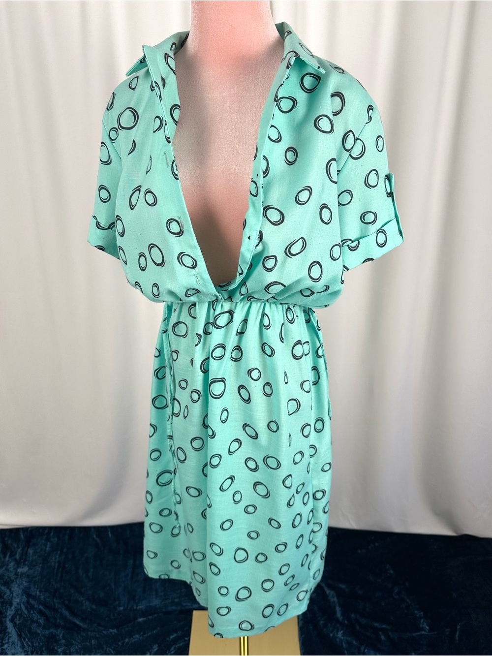 Vintage David Bradley Mint Abstract Polka Dot Print Shirt Dress M/L - Picture 15 of 16
